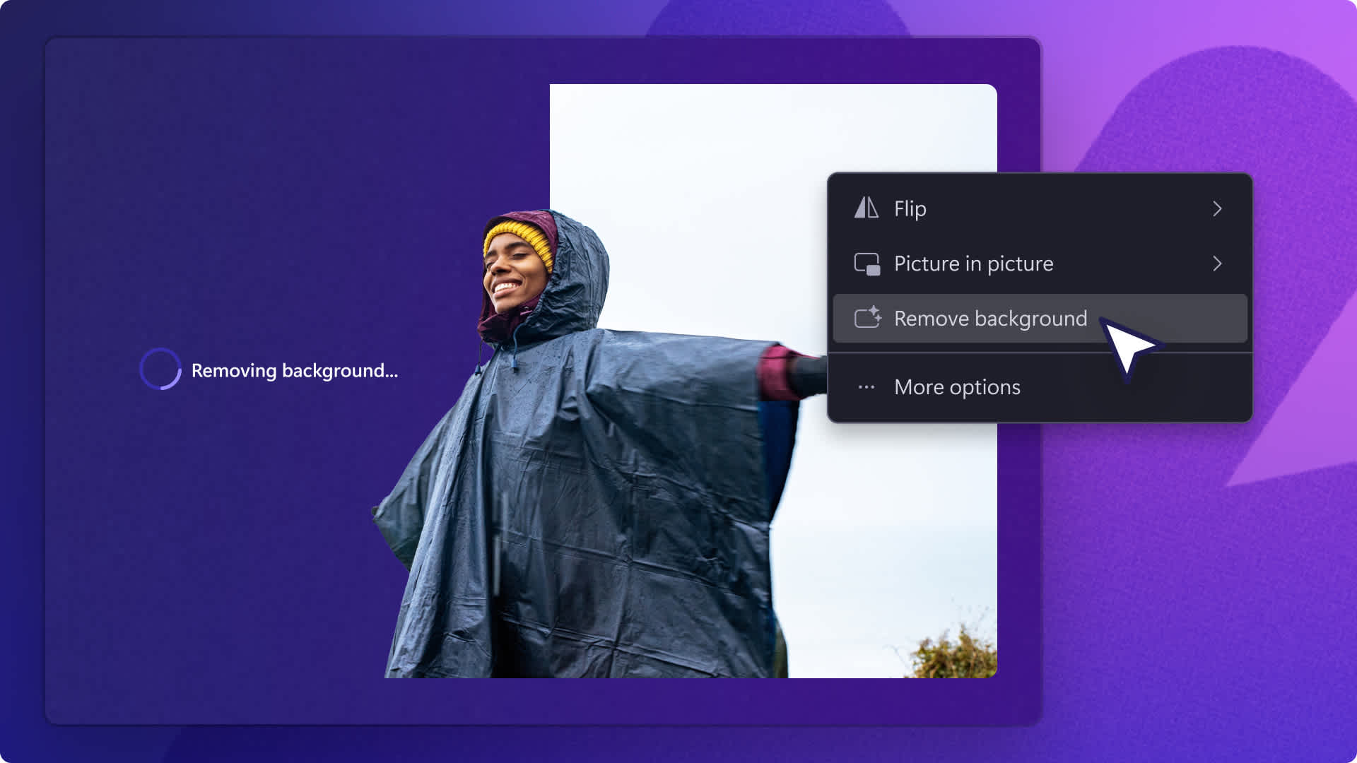 An image of the image background removal feature in Clipchamp.